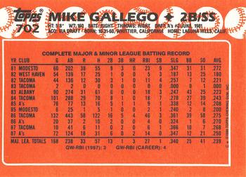 1988 Topps - Collector's Edition (Tiffany) #702 Mike Gallego Back