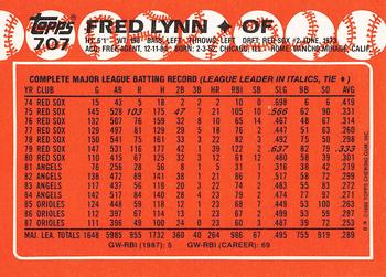 1988 Topps - Collector's Edition (Tiffany) #707 Fred Lynn Back