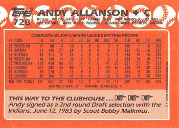 1988 Topps - Collector's Edition (Tiffany) #728 Andy Allanson Back