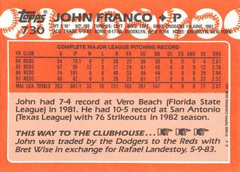 1988 Topps - Collector's Edition (Tiffany) #730 John Franco Back