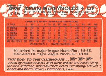 1988 Topps - Collector's Edition (Tiffany) #735 Kevin McReynolds Back