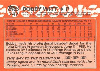 1988 Topps - Collector's Edition (Tiffany) #747 Bobby Witt Back
