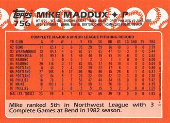 1988 Topps - Collector's Edition (Tiffany) #756 Mike Maddux Back