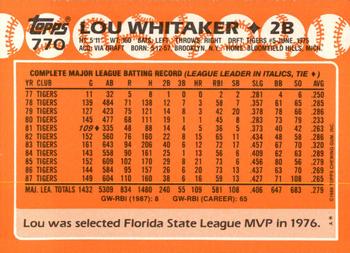 1988 Topps - Collector's Edition (Tiffany) #770 Lou Whitaker Back