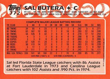 1988 Topps - Collector's Edition (Tiffany) #772 Sal Butera Back