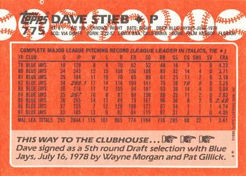 1988 Topps - Collector's Edition (Tiffany) #775 Dave Stieb Back