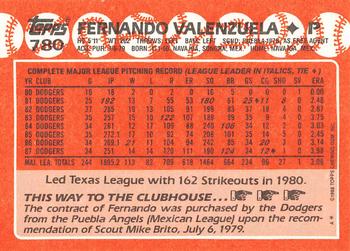 1988 Topps - Collector's Edition (Tiffany) #780 Fernando Valenzuela Back