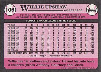 1989 Topps - Collector's Edition (Tiffany) #106 Willie Upshaw Back