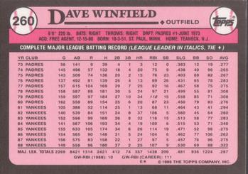 1989 Topps - Collector's Edition (Tiffany) #260 Dave Winfield Back