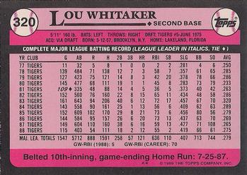 1989 Topps - Collector's Edition (Tiffany) #320 Lou Whitaker Back