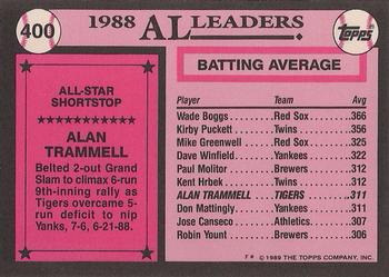 1989 Topps - Collector's Edition (Tiffany) #400 Alan Trammell Back