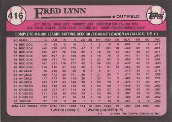 1989 Topps - Collector's Edition (Tiffany) #416 Fred Lynn Back