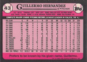 1989 Topps - Collector's Edition (Tiffany) #43 Guillermo Hernandez Back