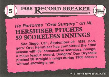 1989 Topps - Collector's Edition (Tiffany) #5 Orel Hershiser Back