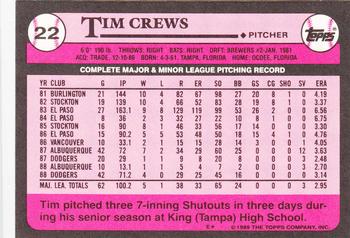 1989 Topps - Collector's Edition (Tiffany) #22 Tim Crews Back
