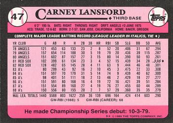 1989 Topps - Collector's Edition (Tiffany) #47 Carney Lansford Back