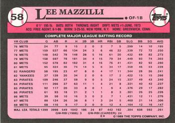 1989 Topps - Collector's Edition (Tiffany) #58 Lee Mazzilli Back