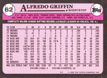 1989 Topps - Collector's Edition (Tiffany) #62 Alfredo Griffin Back