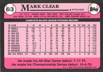 1989 Topps - Collector's Edition (Tiffany) #63 Mark Clear Back