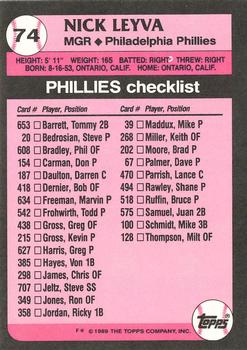 1989 Topps - Collector's Edition (Tiffany) #74 Nick Leyva Back