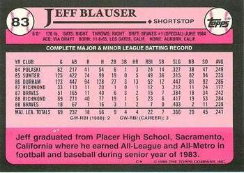 1989 Topps - Collector's Edition (Tiffany) #83 Jeff Blauser Back