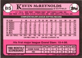 1989 Topps - Collector's Edition (Tiffany) #85 Kevin McReynolds Back