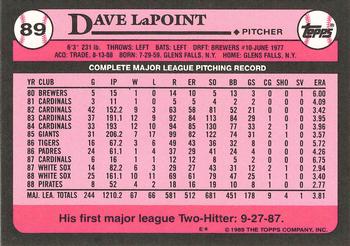 1989 Topps - Collector's Edition (Tiffany) #89 Dave LaPoint Back