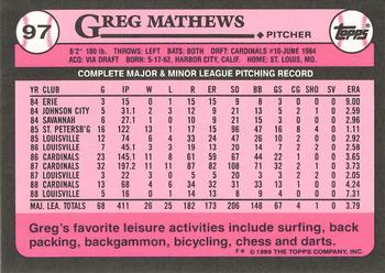 1989 Topps - Collector's Edition (Tiffany) #97 Greg Mathews Back