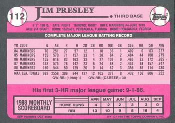 1989 Topps - Collector's Edition (Tiffany) #112 Jim Presley Back