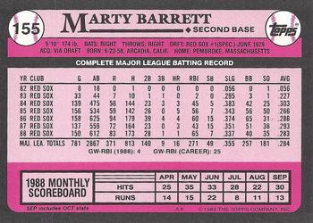 1989 Topps - Collector's Edition (Tiffany) #155 Marty Barrett Back