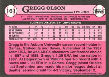 1989 Topps - Collector's Edition (Tiffany) #161 Gregg Olson Back