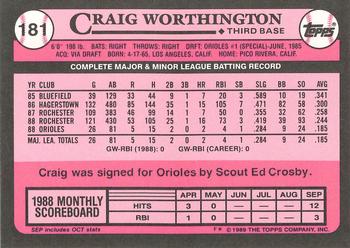 1989 Topps - Collector's Edition (Tiffany) #181 Craig Worthington Back