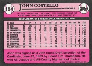 1989 Topps - Collector's Edition (Tiffany) #184 John Costello Back