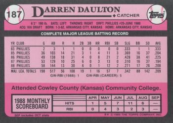 1989 Topps - Collector's Edition (Tiffany) #187 Darren Daulton Back