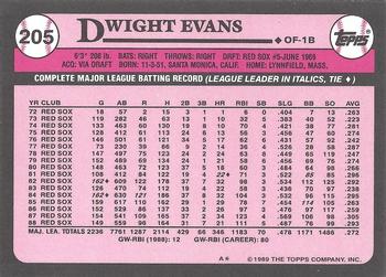 1989 Topps - Collector's Edition (Tiffany) #205 Dwight Evans Back