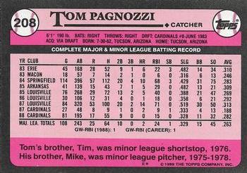 1989 Topps - Collector's Edition (Tiffany) #208 Tom Pagnozzi Back