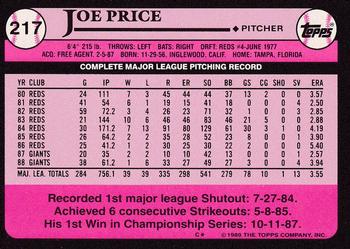 1989 Topps - Collector's Edition (Tiffany) #217 Joe Price Back