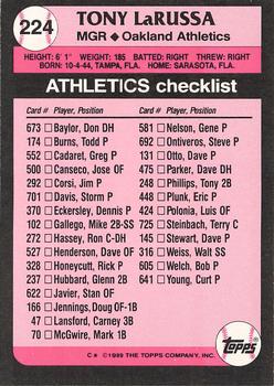 1989 Topps - Collector's Edition (Tiffany) #224 Tony LaRussa Back