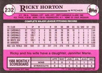 1989 Topps - Collector's Edition (Tiffany) #232 Ricky Horton Back
