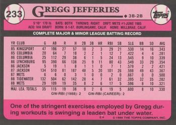 1989 Topps - Collector's Edition (Tiffany) #233 Gregg Jefferies Back