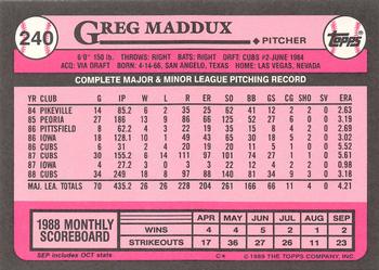 1989 Topps - Collector's Edition (Tiffany) #240 Greg Maddux Back