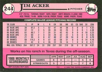 1989 Topps - Collector's Edition (Tiffany) #244 Jim Acker Back