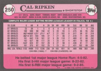 1989 Topps - Collector's Edition (Tiffany) #250 Cal Ripken Back