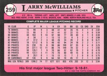 1989 Topps - Collector's Edition (Tiffany) #259 Larry McWilliams Back