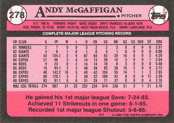 1989 Topps - Collector's Edition (Tiffany) #278 Andy McGaffigan Back