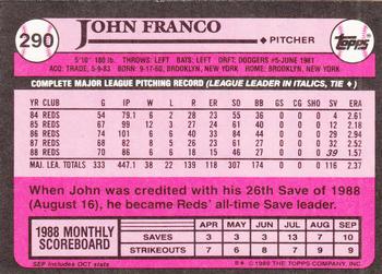 1989 Topps - Collector's Edition (Tiffany) #290 John Franco Back