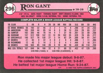 1989 Topps - Collector's Edition (Tiffany) #296 Ron Gant Back
