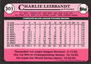 1989 Topps - Collector's Edition (Tiffany) #301 Charlie Leibrandt Back