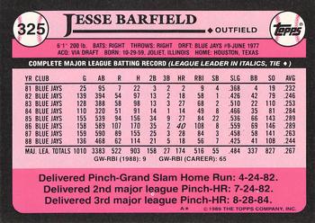 1989 Topps - Collector's Edition (Tiffany) #325 Jesse Barfield Back