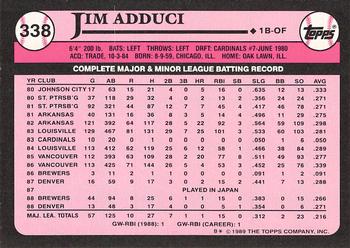 1989 Topps - Collector's Edition (Tiffany) #338 Jim Adduci Back